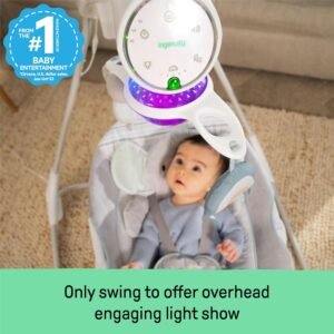 InLighten Baby Swing - 5 Speed Swivel Seat, Safety Harness & Nature Sounds - Van Elephant - Image 3