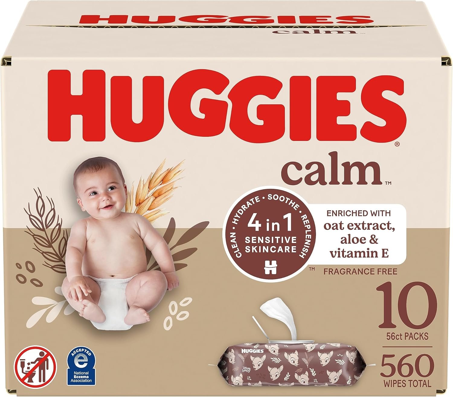 Huggies Calm Baby Wipes, Unscented, 10 Push Button Packs (560 Wipes Total)