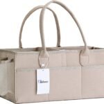 EIDANZ Baby Diaper Caddy Organizer | Portable Nappies Nursery Storage Basket Bag Tote with Changeable Compartments |Baby for Car Travel Bin Beige (EDNZ/CA/01)