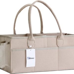 EIDANZ Baby Diaper Caddy Organizer | Portable Nappies Nursery Storage Basket Bag Tote with Changeable Compartments |Baby for Car Travel Bin Beige (EDNZ/CA/01)