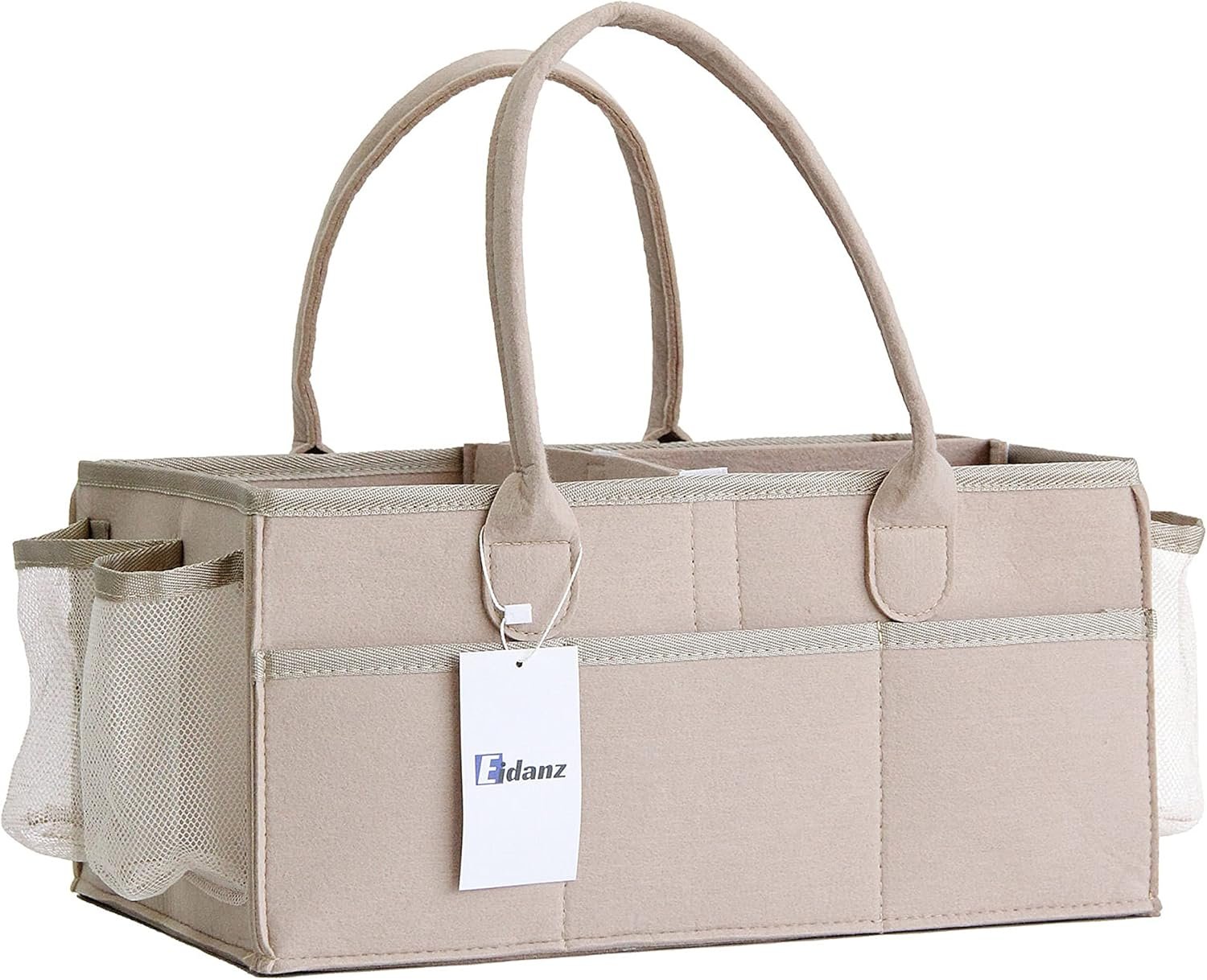 EIDANZ Baby Diaper Caddy Organizer | Portable Nappies Nursery Storage Basket Bag Tote with Changeable Compartments |Baby for Car Travel Bin Beige (EDNZ/CA/01)