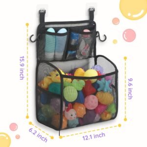 Large Capacity Bath Toy Storage Organizer with Mesh Holder - Black - Image 3