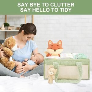 Portable Baby Diaper Caddy Organizer with Changing Mat - Blue & White - Image 6