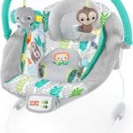 Bright Starts Comfy Baby Bouncer Soothing Vibrations Infant Seat - Taggies, Music, Removable Toy-Bar, 0-6 Months Up to 20 lbs (Jungle Vines)