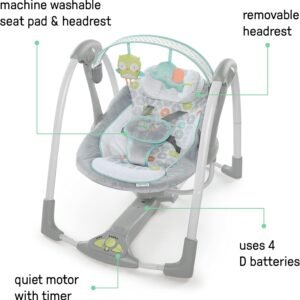 5-Speed Portable Baby Swing with Music & Nature Sounds - Ingenuity Hugs & Hoots - Image 2