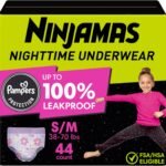 Pampers Ninjamas Nighttime Bedwetting Underwear Girls Size S/M (38-65 lbs) 44 Count (Packaging & Prints May Vary)