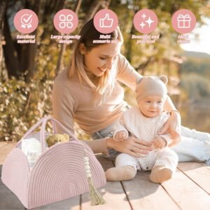 Arc Design Pink Diaper Caddy Basket with Handle & Dividers for Baby - Image 6