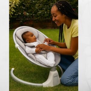 Portable Electric Baby Swing with Bluetooth, Remote & 5 Speeds - Grey - Image 6