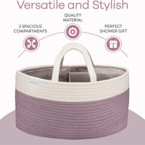 Comfy Cubs Large Baby Diaper Caddy Organizer - Stylish Cotton Bag, Mauve - Image 3