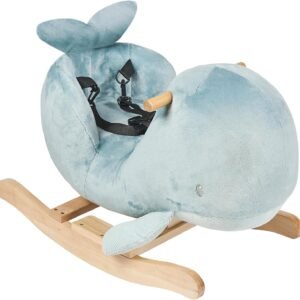 Nattou - Rocking Animal - Sally The Whale - Vanilla - with Safety Belt - Swinging Back and Forth - 63 x 33 x 45.5 cm - Polyester/Wood