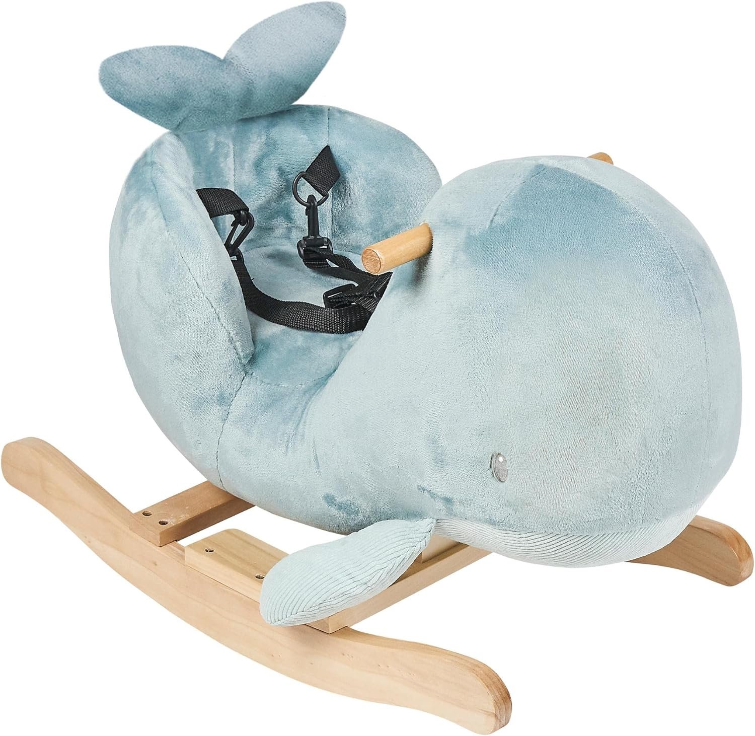 Nattou - Rocking Animal - Sally The Whale - Vanilla - with Safety Belt - Swinging Back and Forth - 63 x 33 x 45.5 cm - Polyester/Wood