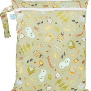 Bumkins Waterproof Wet Dry Bag for Baby, Travel, Swim Suit, Cloth Diapers, Pump Parts, Pool, Gym Clothes, Toiletry, Hook to Stroller, Daycare, Zip Reusable Bag, Wetdry Packing Pouch, Camp Gear Green