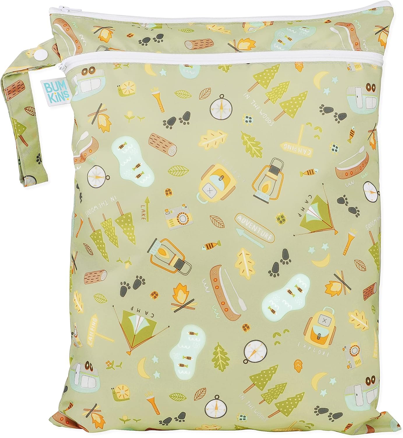 Bumkins Waterproof Wet Dry Bag for Baby, Travel, Swim Suit, Cloth Diapers, Pump Parts, Pool, Gym Clothes, Toiletry, Hook to Stroller, Daycare, Zip Reusable Bag, Wetdry Packing Pouch, Camp Gear Green