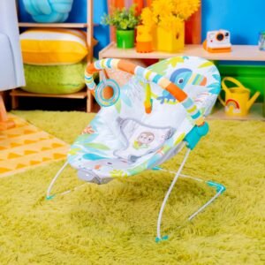 Bright Starts Rainforest Vibes Baby Bouncer: 3-Point Harness, Vibrating & Toy Bar - Image 4