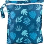 Bumkins Waterproof Wet Bag for Baby, Travel, Swim Suit, Cloth Diapers, Pump Parts, Pool, Gym Clothes, Toiletry, Hook to Stroller, Daycare, Zipper Reusable Bag, Wetdry Packing Pouch, Blue Tropic