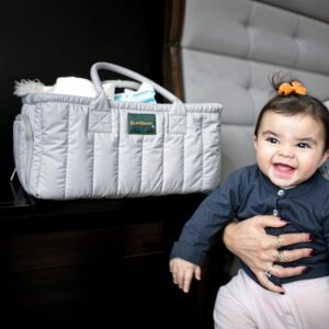 Stylish Gray Baby Diaper Caddy Organizer - Portable, Washable & Sturdy - Image 9