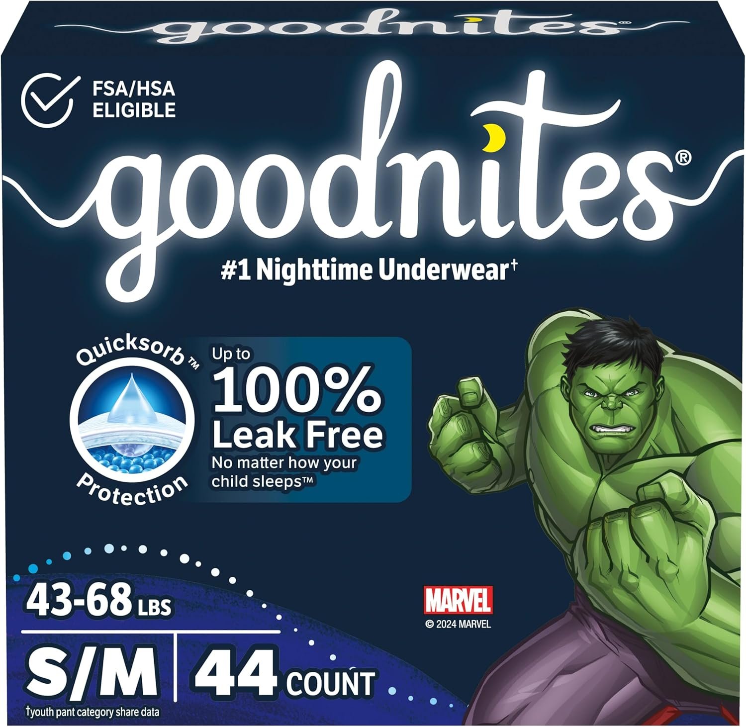 Huggies Goodnites Boys Bedwetting Night Time Underwear, Goodnites, S/M (43-68 lb.), 44 Ct