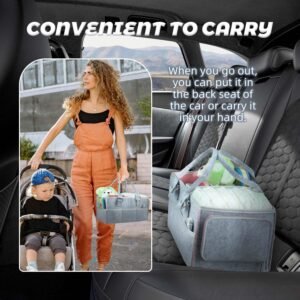 Grey Baby Diaper Caddy Organizer with Dividers for Newborn Essentials - Image 7