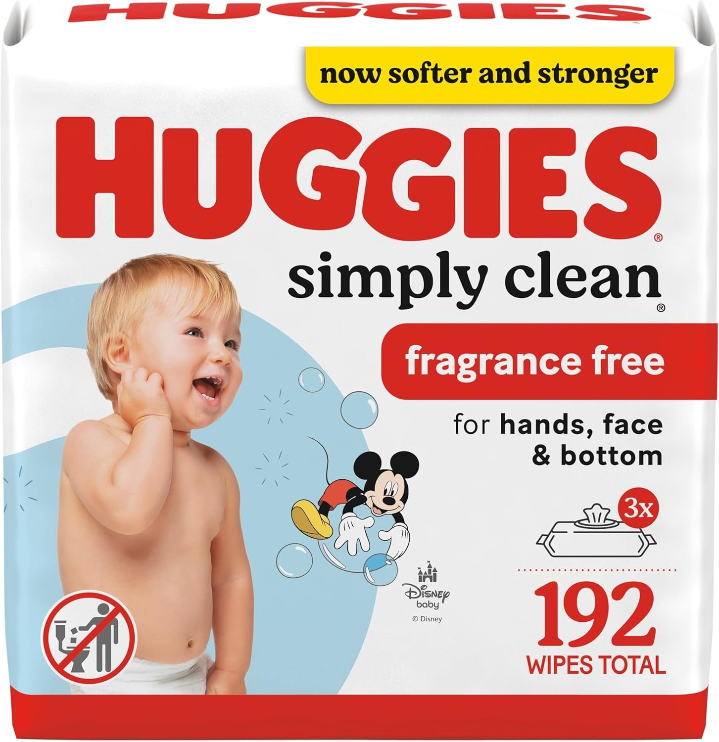 HUGGIES Baby Wipes, Huggies Simply Clean, UNSCENTED, Hypoallergenic, 3 Flip-Top Packs, 192 Count