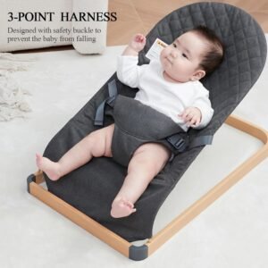 ANGELOGJGT Portable Baby Bouncer - Ergonomic Chair with Natural Vibration, Grey - Image 4