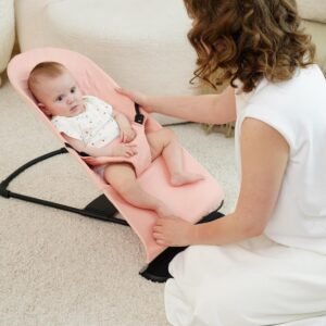 Ergonomic Pink Fabric Seat Cover for Babybjörn Bouncer - Hypoallergenic - Image 7
