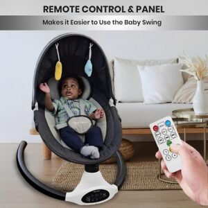 5-Speed Electric Baby Swing for Infants - Bluetooth, Remote, Portable, Black - Image 8