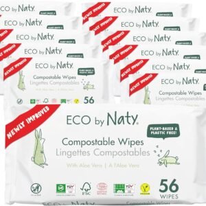 Eco by Naty Aloe Vera Baby Wipes – Plant Based Wipes, Compostable Baby and Newborn Hypoallergenic Wipes, Great for Baby Sensitive Skin (672 Count - 12 packs of 56)