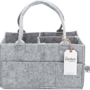 Parker Baby Diaper Caddy - Nursery Storage Bin and Car Organizer for Diapers and Baby Wipes (Gray, Regular)