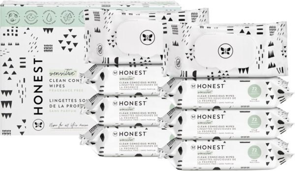 The Honest Company Clean Conscious Unscented Wipes | Over 99% Water, Compostable, Plant-Based, Baby Wipes | Hypoallergenic for Sensitive Skin, EWG Verified | Pattern Play, 576 Count