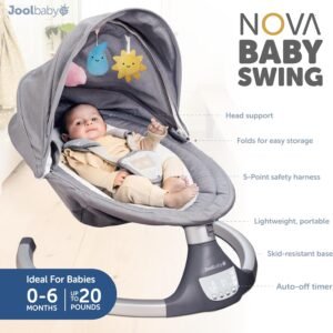 Jool Baby Nova Swing for Newborns - Electric Motorized Infant Swing, Bluetooth Music, 10 Preset Melodies, Remote (Updated Model, Gray)