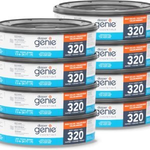 Diaper Genie Essentials Round Refill 8-Pack | Holds Up to 2560 Newborn Diapers | Features Unscented Continuous Film | Compatible with Diaper Genie Complete and Expressions Pails