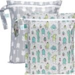 Bumkins Waterproof Wet Bag for Baby, Travel, Swim Suit, Cloth Diapers, Pump Parts, Pool, Gym, Toiletry, Strap to Stroller, Daycare, Zip Reusable Bag, Wetdry Packing Pouch, 2-pk