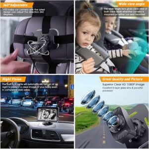 DoHonest HD 1080P Baby Car Camera: 360° Rotating Backseat Monitor with Night Vision - Image 3