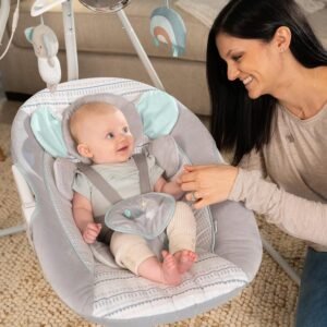 InLighten Baby Swing - 5 Speed Swivel Seat, Safety Harness & Nature Sounds - Van Elephant - Image 10