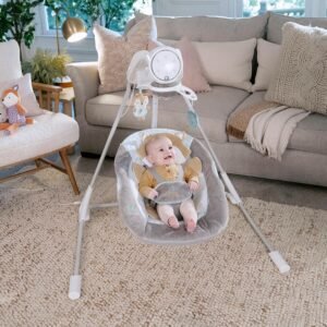 InLighten 5-Speed Baby Swing - Swivel Seat, 5-Point Harness, Sounds, Lights - Kitt Fox - Image 9