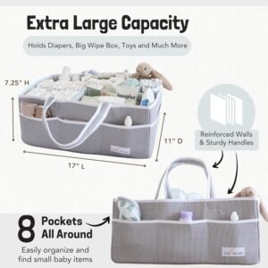 Extra Large Baby Diaper Caddy Organizer Tote - Gray - Nursery Must-Have - Image 4
