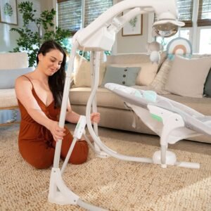 InLighten Baby Swing - 5 Speed Swivel Seat, Safety Harness & Nature Sounds - Van Elephant - Image 12