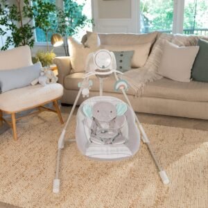 InLighten Baby Swing - 5 Speed Swivel Seat, Safety Harness & Nature Sounds - Van Elephant - Image 15