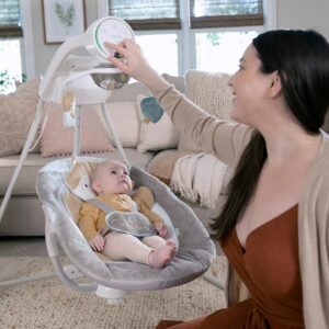 InLighten 5-Speed Baby Swing - Swivel Seat, 5-Point Harness, Sounds, Lights - Kitt Fox - Image 10