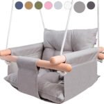 CaTeam - Canvas Baby Swing, Wooden Hanging Swing Seat Chair with Safety Belt, Durable Baby Swing Chair, Outdoor and Indoor Swing for Kids, Mounting Hardware Included, Taupe Gray