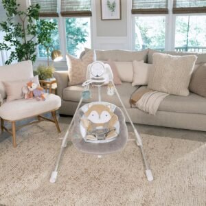 InLighten 5-Speed Baby Swing - Swivel Seat, 5-Point Harness, Sounds, Lights - Kitt Fox - Image 16