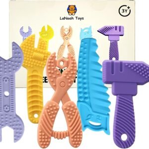 LaNoah Toys Infant Teething Tools Set: Soft BPA Free Teething Toys, 5 Piece Construction Set, Baby Boy Essentials, Gift for Infant Toddler Boy Girl