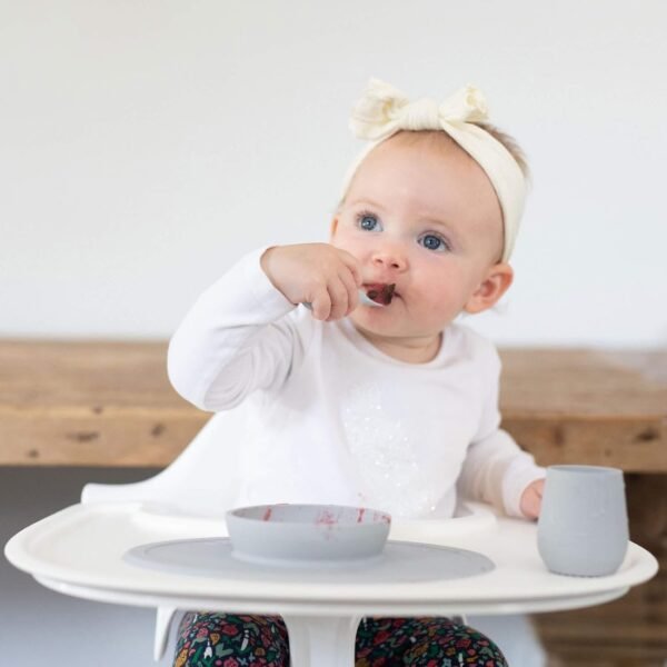 ezpz First Foods Set for Babies - Silicone Suction Bowl, Cup & Spoons - Dishwasher Safe (Pewter) 2 515TeacpVFL. AC SL1100