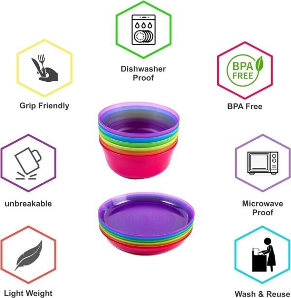 Kids 12-Piece Plastic Dinnerware Set - Colorful, BPA-Free, Dishwasher & Microwave Safe 3 611ZnWG6meL. AC SL1500