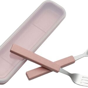 VANRA 2-Piece Children Flatware Set 18/10 Stainless Steel Child Tableware Set Silver Cutlery Set Silverware Dinner Utensils Spoon Fork Set with Travel Case for Kids Toddlers (Chrome Finished) (Pink)