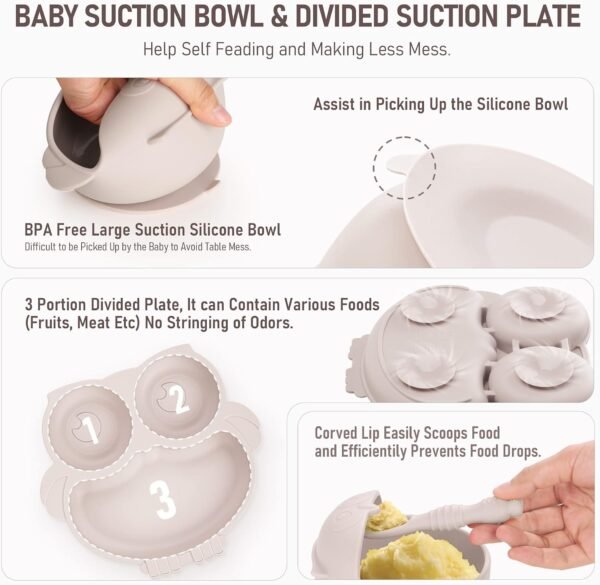 10-Piece Silicone Baby Weaning Set with Adjustable Bib & Suction Bowls (Beige) 3 718kQQLPciL. AC SL1500