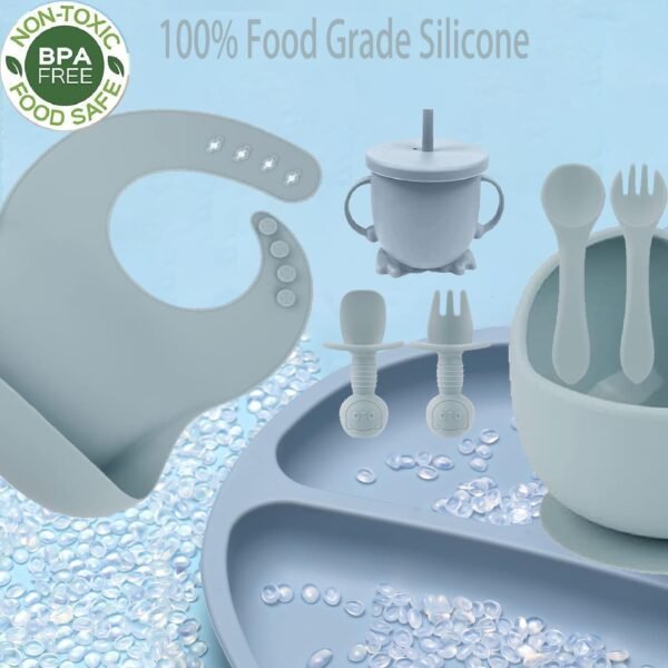 BPA-Free Silicone Baby Feeding Set: Suction Plate, Bowls, Bib & Flatware 2 719XMt0j4RL. AC SL1500