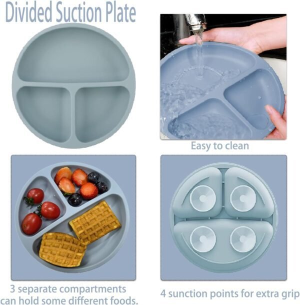 BPA-Free Silicone Baby Feeding Set: Suction Plate, Bowls, Bib & Flatware 4 71BJudE+k7L. AC SL1500