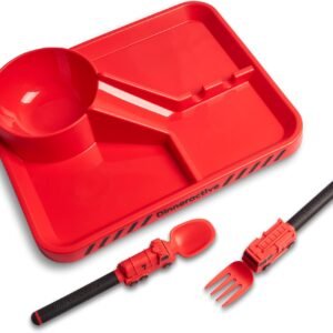 Dinneractive Dining Set for Kids - 3PC Red Firefighter Dinnerware - Fire Truck Utensils - Toddler Plates - Baby Dishes