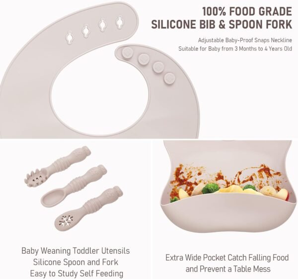 10-Piece Silicone Baby Weaning Set with Adjustable Bib & Suction Bowls (Beige) 2 71S8tT2QtRL. AC SL1500
